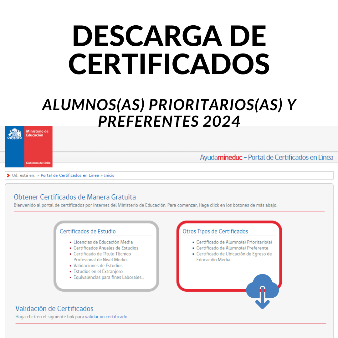 Certificados para alumnos(as) prioritarios(as) y preferentes para el año escolar 2024
